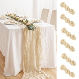 Cheesecloth Table Runner, 6 Pcs Beige Cheese Cloth Table Runner Boho Gauze Table Runner 35x120 Inch Long Sheer Romantic Rustic Table Runner for Birthday Wedding Engagement Party Tea Party Decorations