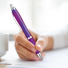 ZENSCRIBE® Ergonomic Ballpoint Pen, Pack of 10, Premium Ballpoint Pen Set, High Quality, Non-Slip Ballpoint Pen for Easy and Soft Writing, Blue Writing Ballpoint Pen Purple