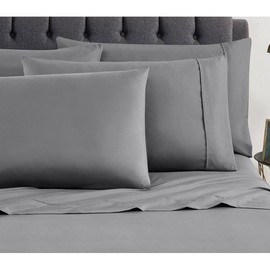 Hotel Queen Size Bed Sheets Set - 6PC Solid Ultra Soft Microfiber Bed Sheets - Easy to Clean, Sheets Queen Size with Fitted Sheet, Flat Sheet & Pillowcases (Dark Grey)