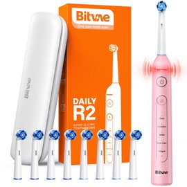 Bitvae Bitvae R2 Rotating Electric Toothbrush for Adults with 8 Brush Heads, 5 Modes Rechargeable Power Toothbrush with Pressure Sensor, Pink