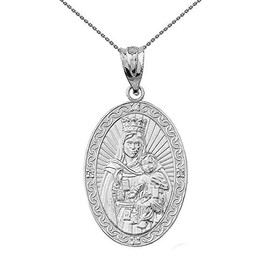Silver Our Lady of Mt. Carmel CZ-Accented Oval Medal Pendant Necklace, 18"