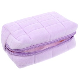 FOMIYES Plush Makeup Bag Purple Cosmetic Pouch Checkered Toiletry Bag Portable Fluffy Washing Pouch for Purse Travel Makeup Brush Storage Organizer