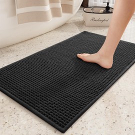 Color&Geometry Chenille Rubber Backed Black Bathroom Rug- Non Slip, Absorbent, Quick Dry, Washable- 17"x29.5" Standard Sized Bath Mat Thin Bathroom Rugs Fit Under Door