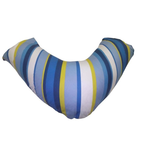 RAYYAN LINEN PERCALE STRIPES BLUE WHITE YELLOW V SHAPE PILLOWCASE