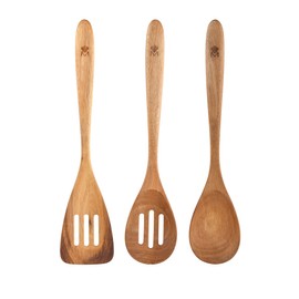 MasterPro Smart Kitchen Utensil Set 3 Wooden Spoons Made of Acacia Wood Dishwasher Safe Easy Cleaning and Storage
