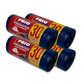 FRIO - Set of 4 Rolls of 20 Black 30 Litre Heavy Duty Bin Liners for Trash Can and Trash Can Waste Separation Plastic Trash Bags with Ties 55 x 60 cm