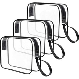 COOLKITALENT Neceser de Aseo Transparente, Bolsa de Cosméticos Impermeable, Kit de Viaje para Avión, TSA Necesers Maquillaje Organizador Viaje para Hombre y Mujer, 3 Piezas, Negro