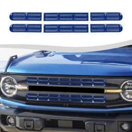 SQQP Front Grill Insert Mesh Grille Inserts Cover Kit 6Pcs Compatible with Ford Bronco 2021 2022 2023 2/4 Door Exterior Accessories (Blue)