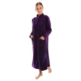Ladies Button Front Soft Fleece Dressing Gown[18/20,Damson]