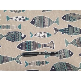 HomeBuy BLUE FISH Marine Fabric/Linen Look Material Curtain Upholstery 55" wide canvas (Sold by the Metre)