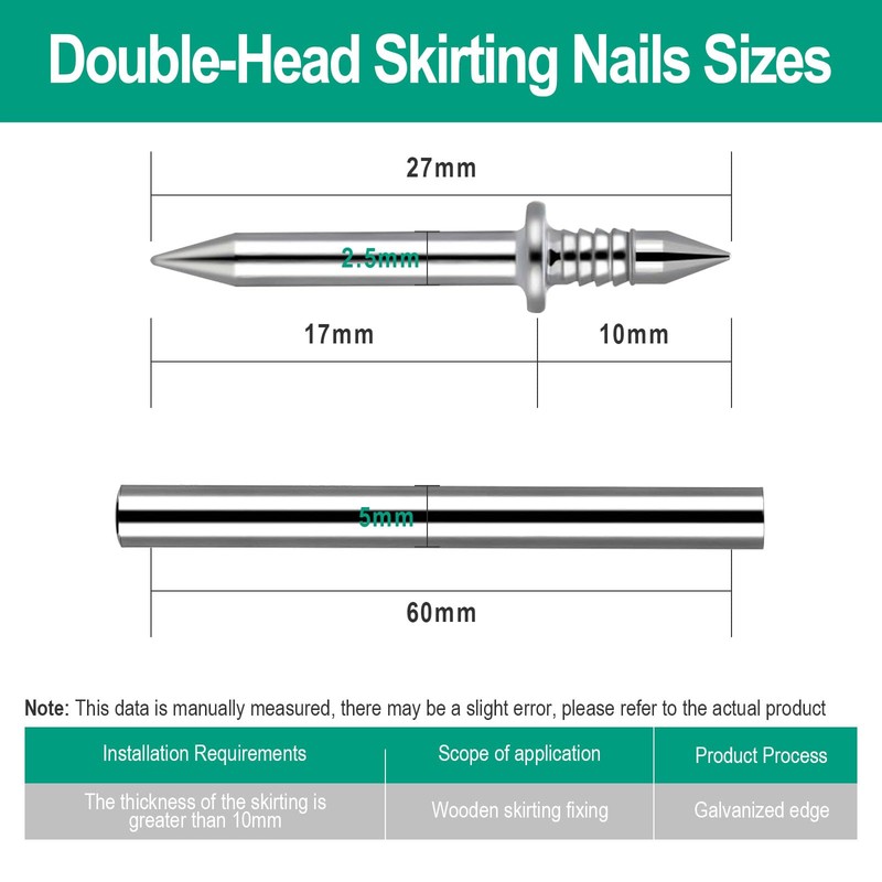 250 Pcs Double-Head Skirting Thread Seamless Nail, Double-Headed Nails, Invisible