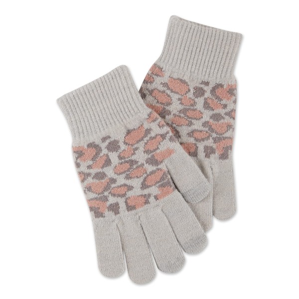 Hadley Wren Women's Knit Texting Glove Collection, Sparkle Leopard, Cream,