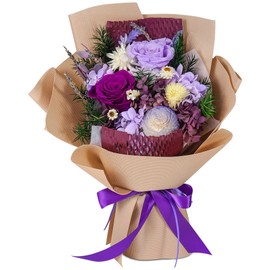 Lovionus89 Stabilised Bouquet - Natural Long Lasting Real Flowers, Eternal Love Timeless Rose, Decorative Flowers for Anniversaries, Birthdays and Mother's Day, Purple