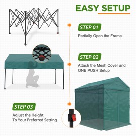 EAGLE PEAK 8x6 Walk-in Shade Cloth Cover Greenhouse Instant Pop-up Portable Gardening Green House with Mesh Cover, Front Entry Door, Green