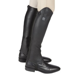Huntley Equestrian 01004 Ultra Soft Custom Fit Along with Flexibility & Stability Premium Leather Half Chaps Maximum Grip & Durability Upper Swagger Tab & Metal Pendant - Black - Extra Small