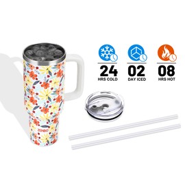 Zenbo 40oz Straw Lid Insulated Tumbler with Handle and Leak-Proof Lid, Reusable Stainless Steel Water Bottle, Keeps Hot Drinks Warm for 5 Hours, Keeps Iced Drinks Cold for 16 Hours