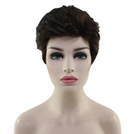 Vivien - Wavy Kanekalon Synthetic Fiber Full Wig, 3.5-5.5 in, Chestnut Brown