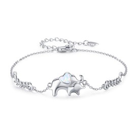 Freesloth Elephant Bracelet for Women 925 Sterling Silver Opal Elephant Bracelet Christmas Gift for Women Adjustable Heart Elephant Jewelry