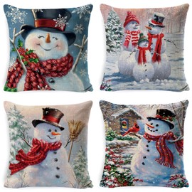 UMIPUBO Set of 4 Christmas Pillow Cover Cushion Cover Cotton Decorative Pillowcases Christmas Snowflake Sofa Cushion Cover for Car Bedroom Home Decor