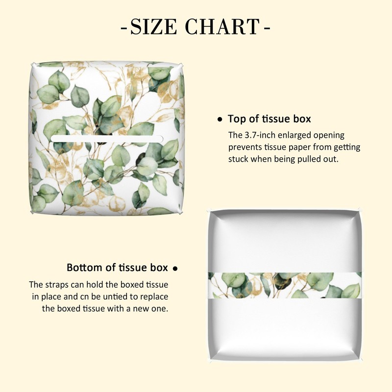 POIUBLE Leather Tissue Box Holder Gold and Green Eucalyptus Leaf