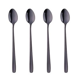 BISDARUN Latte Spoons 18/10 Stainless Steel Long Handle Dessert Spoon Sundae Spoon Set of 4 Black Cappuccino Spoons Coffee Ice Teaspoon 20 CM/7.9 Inch