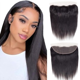13x4 Lace Frontal Closure 22 Inch HD Ear To Ear Free Part lace Closure Brazilian Silky Straight Frontal Human Hair Extension Pre-Plucked Frontal Closure Natural Black Color (#1B, 13X4 ST22inch)