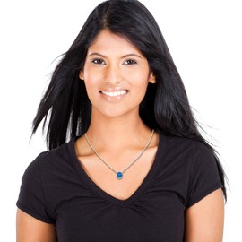 Original Classics .925 Sterling Silver 1/10 Carat Blue Diamond Suspended Bezel-Set Solitaire 16"-18" Adjustable Pendant Necklace (Color Enhanced, I1-I2 Clarity)