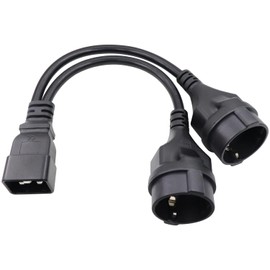 RIIEYOCA 2-in-1 Mains Adapter Cable for UPS Plug IEC 320 C20 Male to Double European Socket Adapter Cable, Black, 0.32 m