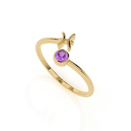 LUSTRE AND LIGHT Natural Amethyst Stackable Ring for Women with Pisces Zodiac Sign in Sterling Silver (Yellow Gold Vermeil), Birthstone Jewelry Gifts for Her (US-7, Bezel-Set)