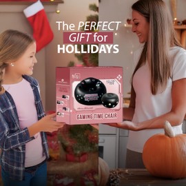 FranFusion Inflatable Pink Gaming Chair for Kids & Teens with Cup Holders and Side Pocket - This Air Bean Bag Game Chair is The Perfect Furniture for Gamer Room Décor (Gaming Time with Ottoman)