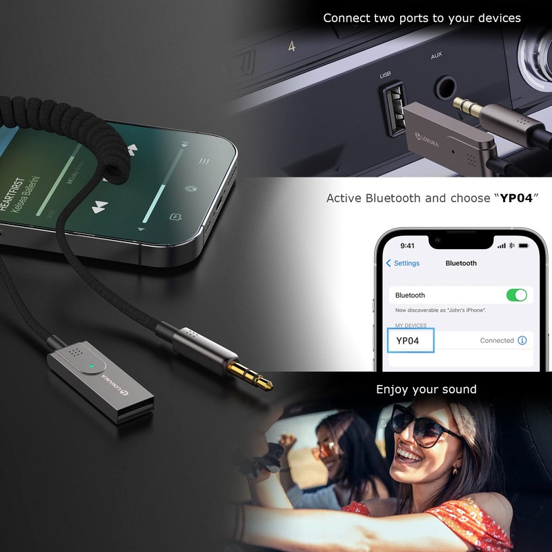 LOKUKA Bluetooth 5.3 to Aux Adapter for Car, USB to