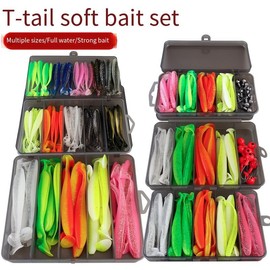 Cross border Luya T-tail Soft Bait Bait 5.5cm7cm9cm12cm two-color bait Lead Head Hook Soft Worm soft bait set - specification: 9cm-33 sets + red lead hook