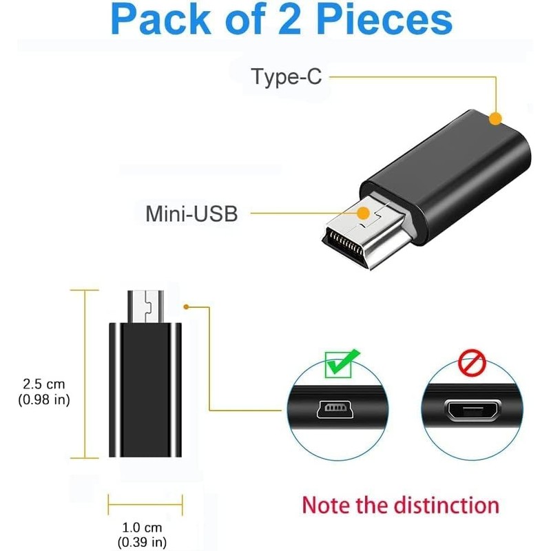 leizhan Mini USB Male to USB-C Female, OTG Adapter Mini