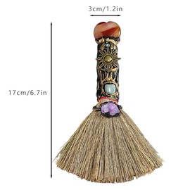 Xuoxeji Xuoxeji Crystal Witch Wiccan Altar Broom,Witchcraft Witches Pagan Altar Decor, Handmade Ritual Magic Ceremonial (Red agate)