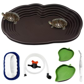 5 PCS Turtle Water Dish with Ramp Tortoise Water Bowls Leaf Shaped Water Food Dish Habitat Reptile Bathing Pool Tortoise Habitat Accessories Suitable for Turtles Horned Frogs Lizards