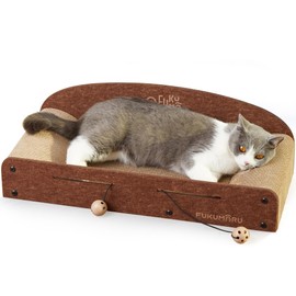 FUKUMARU 26 Inch Cat Scratcher Cardboard Lounge Bed, Durable Cat Scratcher Extra Large Lounger, 2 Reversible Cat Scratching Pads Refill for Indoor Cats, Cat Scratch Bed Cardboard Toy, Caramel Color