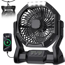 Portable Rechargeable Fan, 20000mAh Battery Powered Camping Fan with LED Light & Hook, 270° Adjustable, 4-Speed, 4H Timer Camping Essentials for Outdoor Tent Travel BBQ Car, Gifts for Men Dad