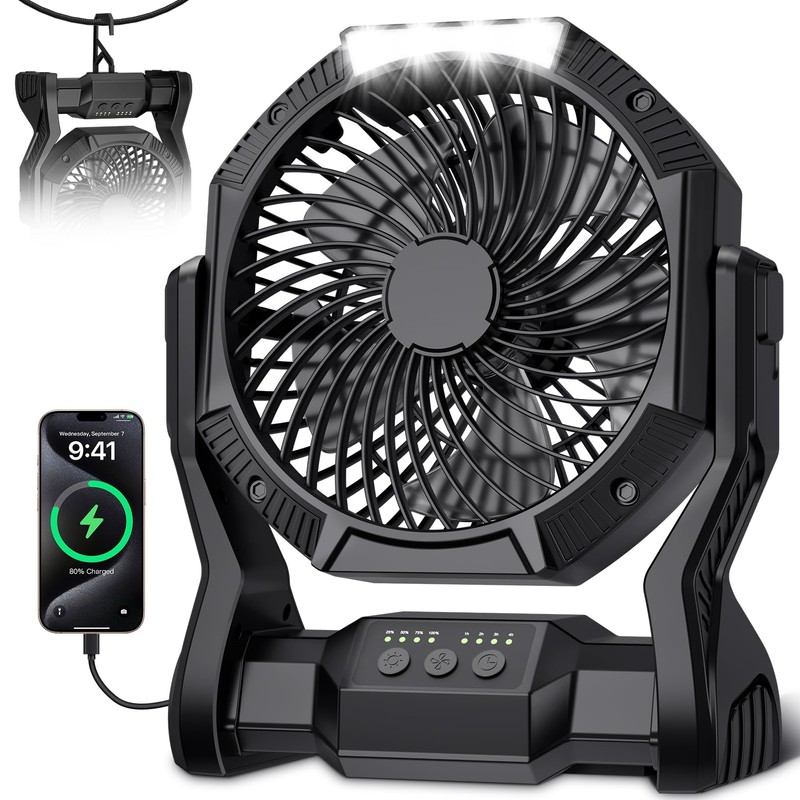 Portable Rechargeable Fan, 20000mAh Battery Powered Camping Fan with LED