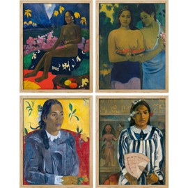 SIGNWIN Framed Poster Paul Gauguin Tahitian Women Collection Post-Impressionist Portraits Illustrations Fine Art Decorative Vintage for Living Room, Bedroom, Office - 12"x16"x 4 Natural