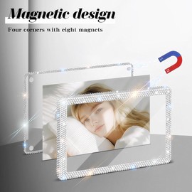 GUFONKOD 5x7 Bling Acrylic Picture Frame for Desktop Display，Freestanding Clear Photo Frame with Glitter Rhinestones，Double Sided Magnetic Transparent Square Picture Frame 5x7 on One Side, 4X6 on The Other (5"x7" silver - 1 Pack)