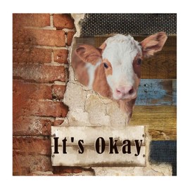 It's Okay Wall Mural Positive Cute Cow Animal Brick Wall Wall Sticker Vinyl Wall Stickers Quotes for Home Decor