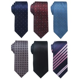 Passabin Tie For Men Necktie Woven Jacquard Neck Ties Set 6 PCS, Blue,red,black,purple, 2.95 inches*57.5 inches