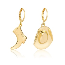 Gold Hoop Cowgirl Boot Hat Earrings, Cowboy Boot Hypoallergenic Earrings, Dangle Drop Earrings for Women Girls Jewelry Gift