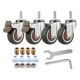 NERILEE 2'' Mute Swivel Rubber Wheel,with T nut M8x20mm Stem Threaded Mini Furniture Casters,Load 250Lbs, for Workbench, Table, Cabinet,Coffee Table of Hardwood Floors