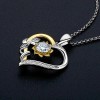 Collar Corazón Girasol Flor Amor Plata 925+ Oro+ Diamante Cz