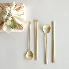 Notdam Bangjja Yugi Organic Spoon Yeonliji 2 Person Red Khaki / 놋담 방짜유기 유기수저 연리지 2인 레드 카키