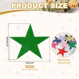 PATIKIL Star Iron-on Patches, 10 Pcs Sew on Star Embroidered Patches Appliques Embellishments for Clothing Jackets Hat Backpack Repairing Decorations, Green, 3" x 2.8"