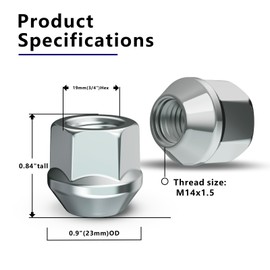 Gaemi M14x1.5 Open End Chrome Lug Nuts for Aftermarket Wheels,20Pcs 14mmx1.5 Lug Nuts Set,3/4" Hex 0.84” Height Conical Seat 60,Sliver