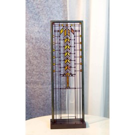 Ebros Frank Lloyd Wright Barton House Buffet Door Window Design Stained Glass Art Suncatcher Metal Framed Hanging Wall Decor Or Desktop Plaque Home or Office Decorative Masterpiece 14" by 4.5"