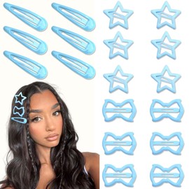 STGDAK 18 PCS Blue Snap Hair Clips Cute Star Clip Metal Barrettes For Women Mini Bow Barrette Non Slip Snap Star Hair Clips Y2k Accessories For Girls Party Cosplay Kawaii Clip Decoration